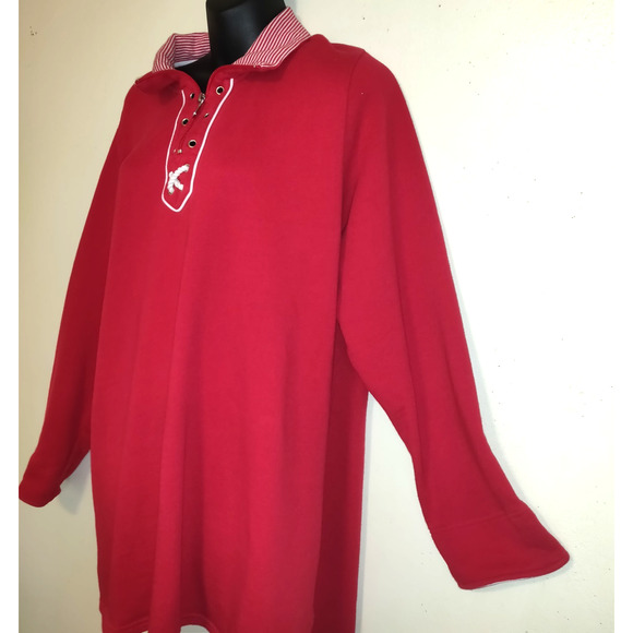 Allison Daley Red Sweatshirt Plus 2X Nautical Boating Sailor Pinstripe Candy - Picture 3 of 16